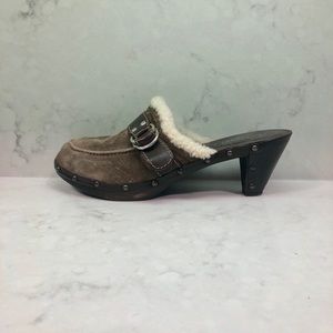 Coach Fur-Lined Suede Mules